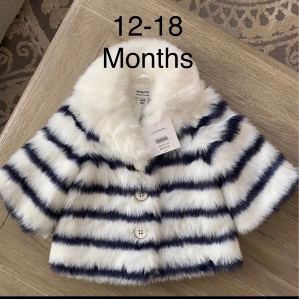 Janie and Jack White and blue faux fur baby girl jacket
